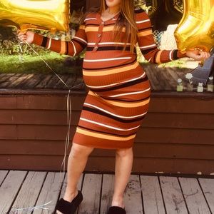 Orange striped sweater dress